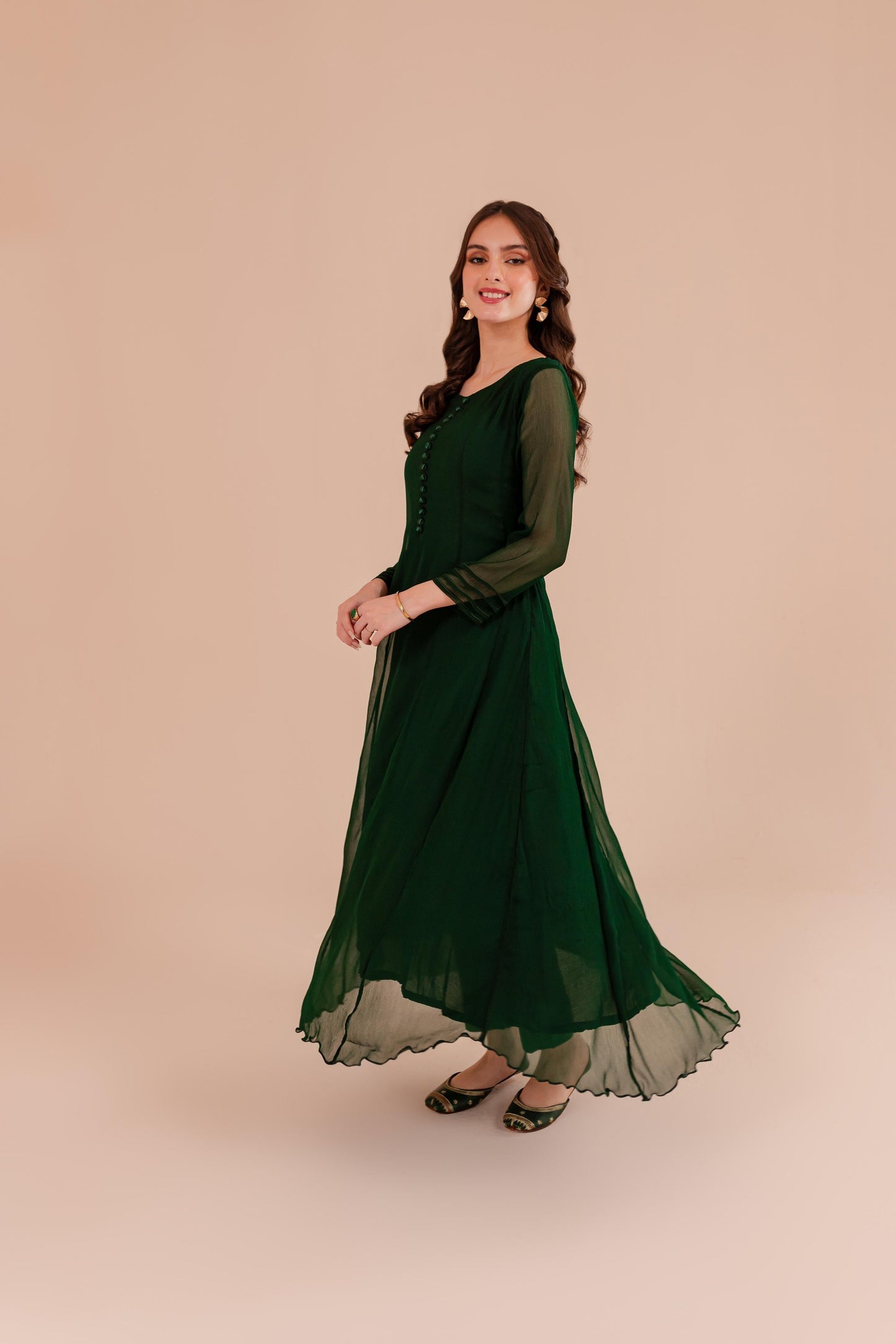 Bottle Green Chiffon Dress