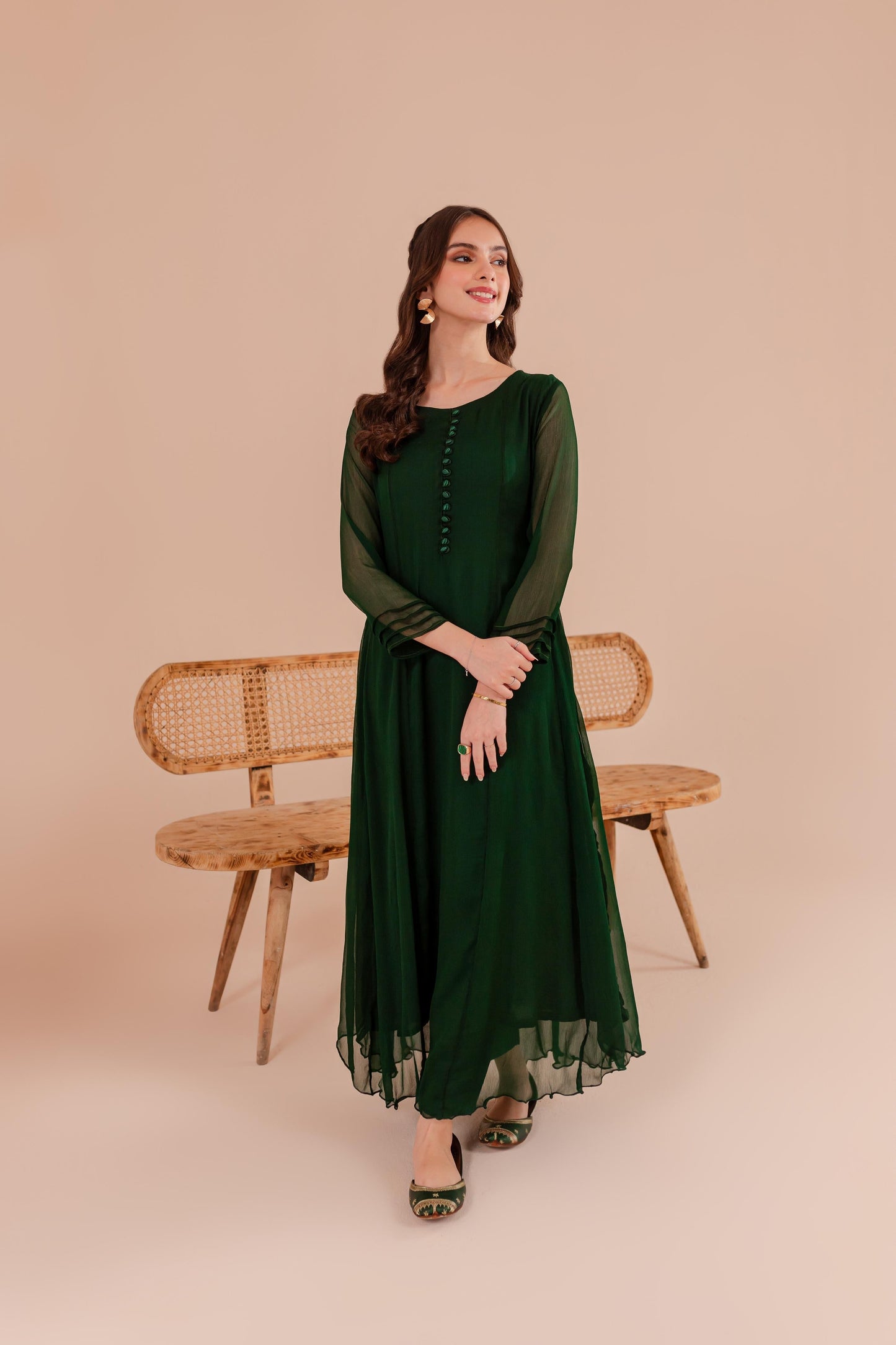 Bottle Green Chiffon Dress