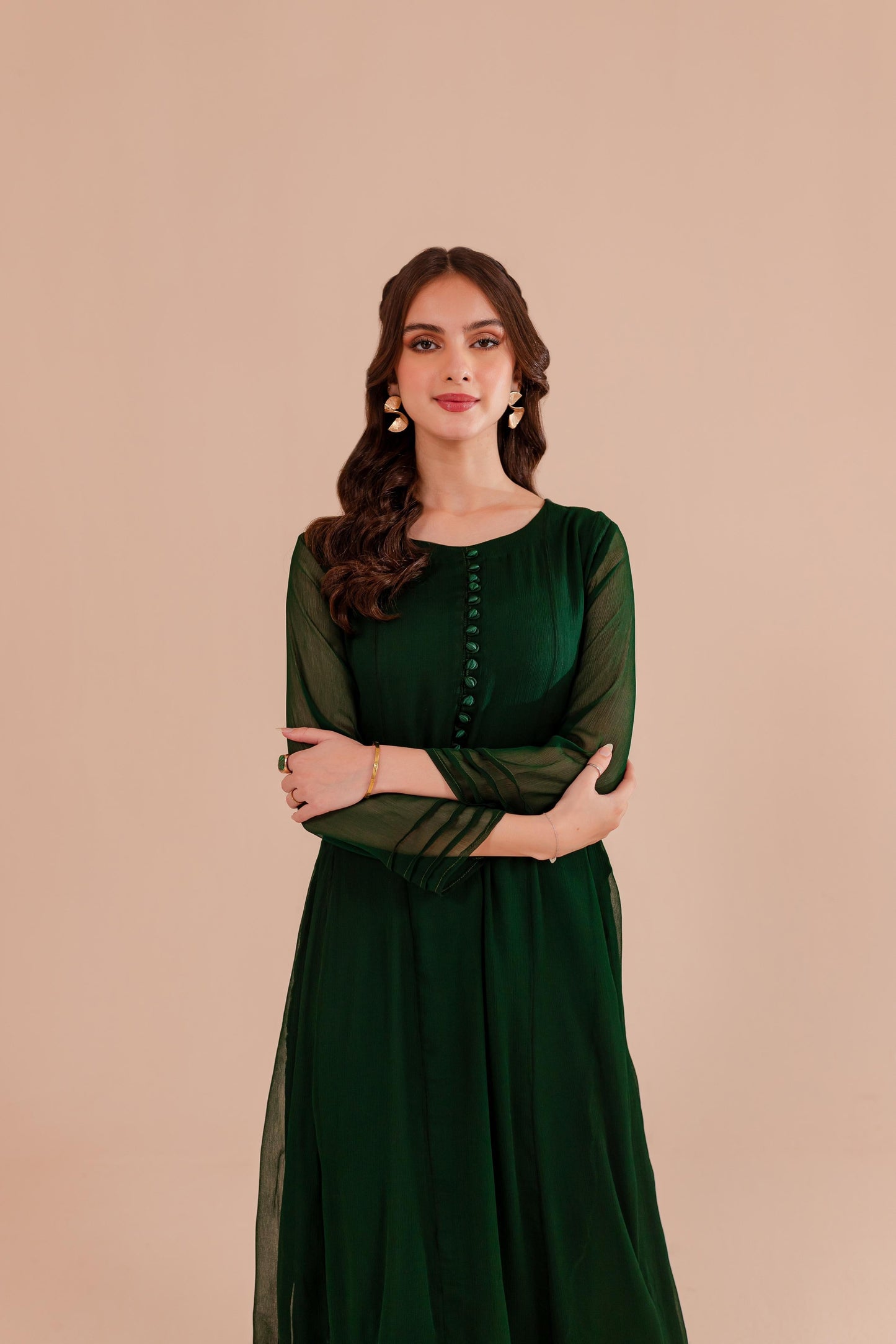 Bottle Green Chiffon Dress