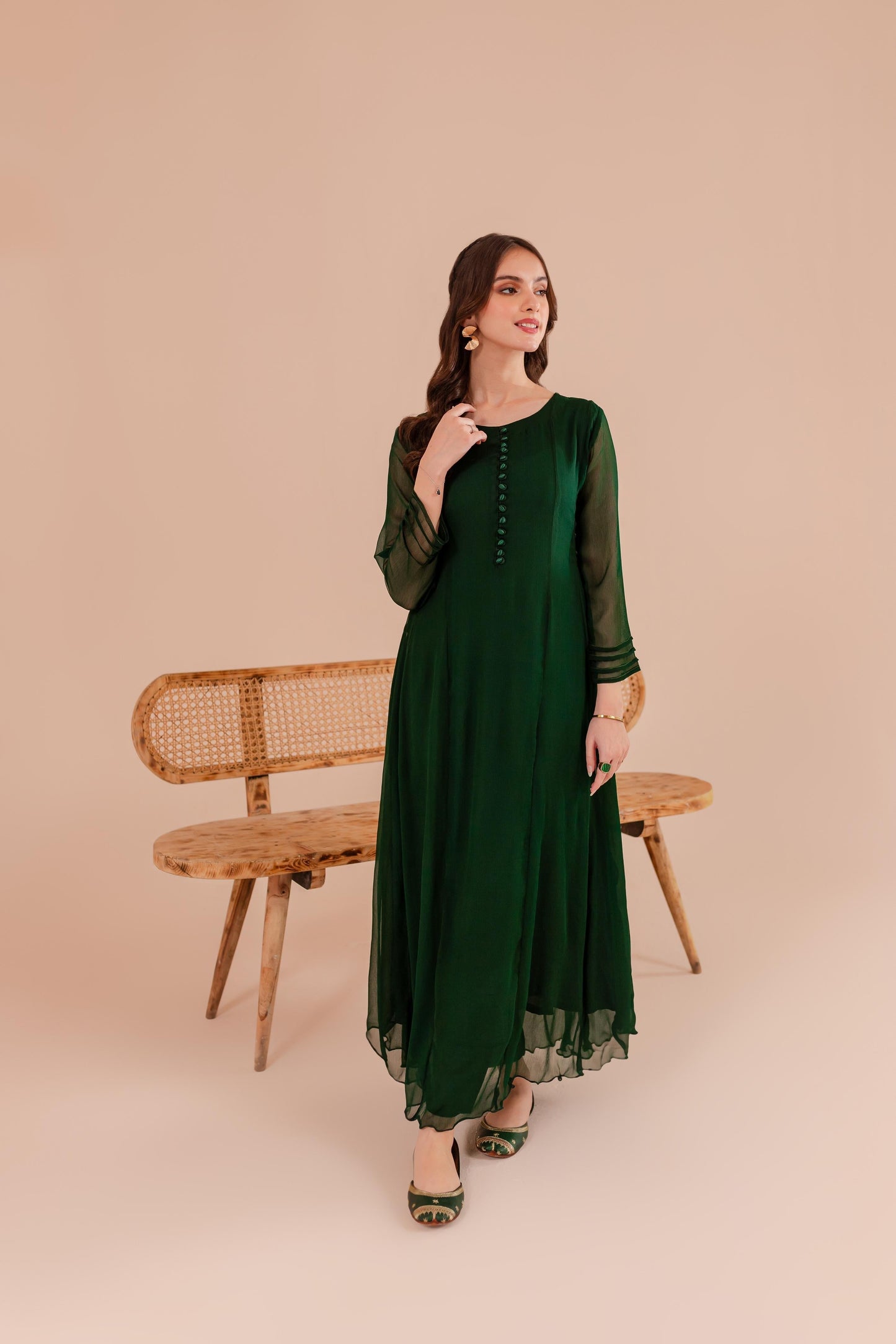 Bottle Green Chiffon Dress