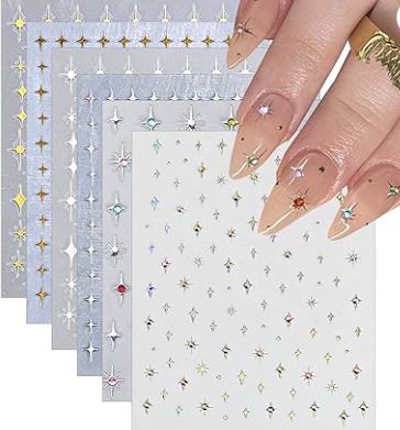 6 Sheets 3D Glitter Star Nail Stickers