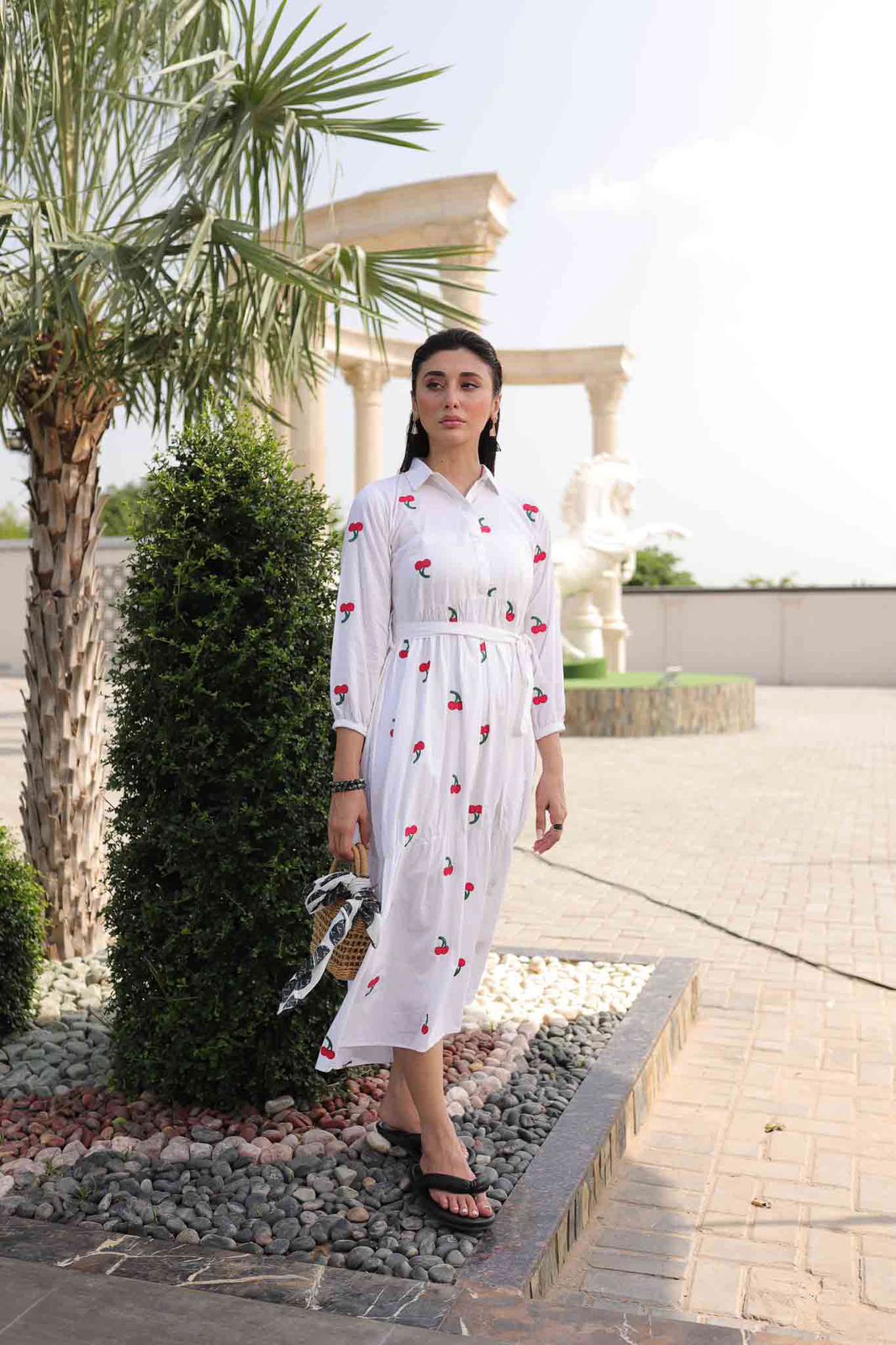 Embroidered Maxi Dress - Cherry